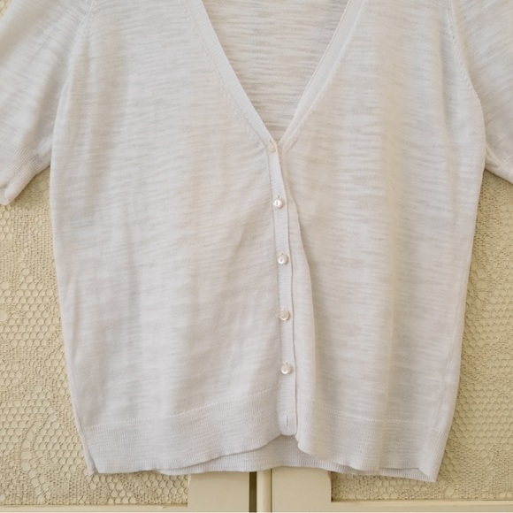 Caslon White Short Sleeve Cotton Cardigan - Picture 4 of 5